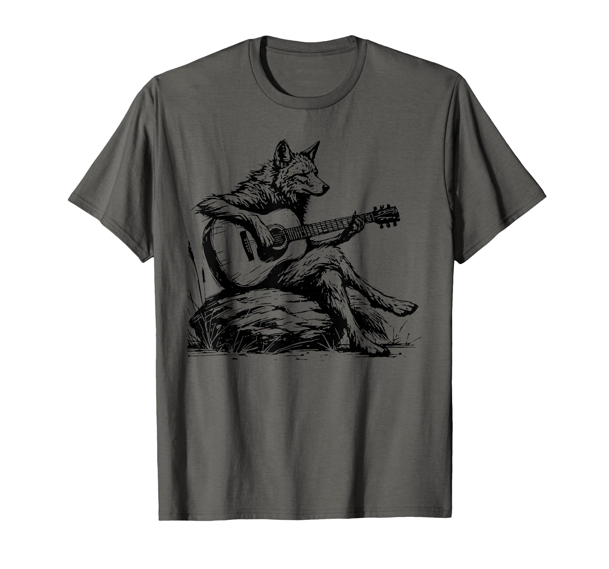 Coyote Playing Guitar Wild Animal T-Shirt - Minimalist Print Unisex - T-Shirt, Sweatshirt, Hoodie