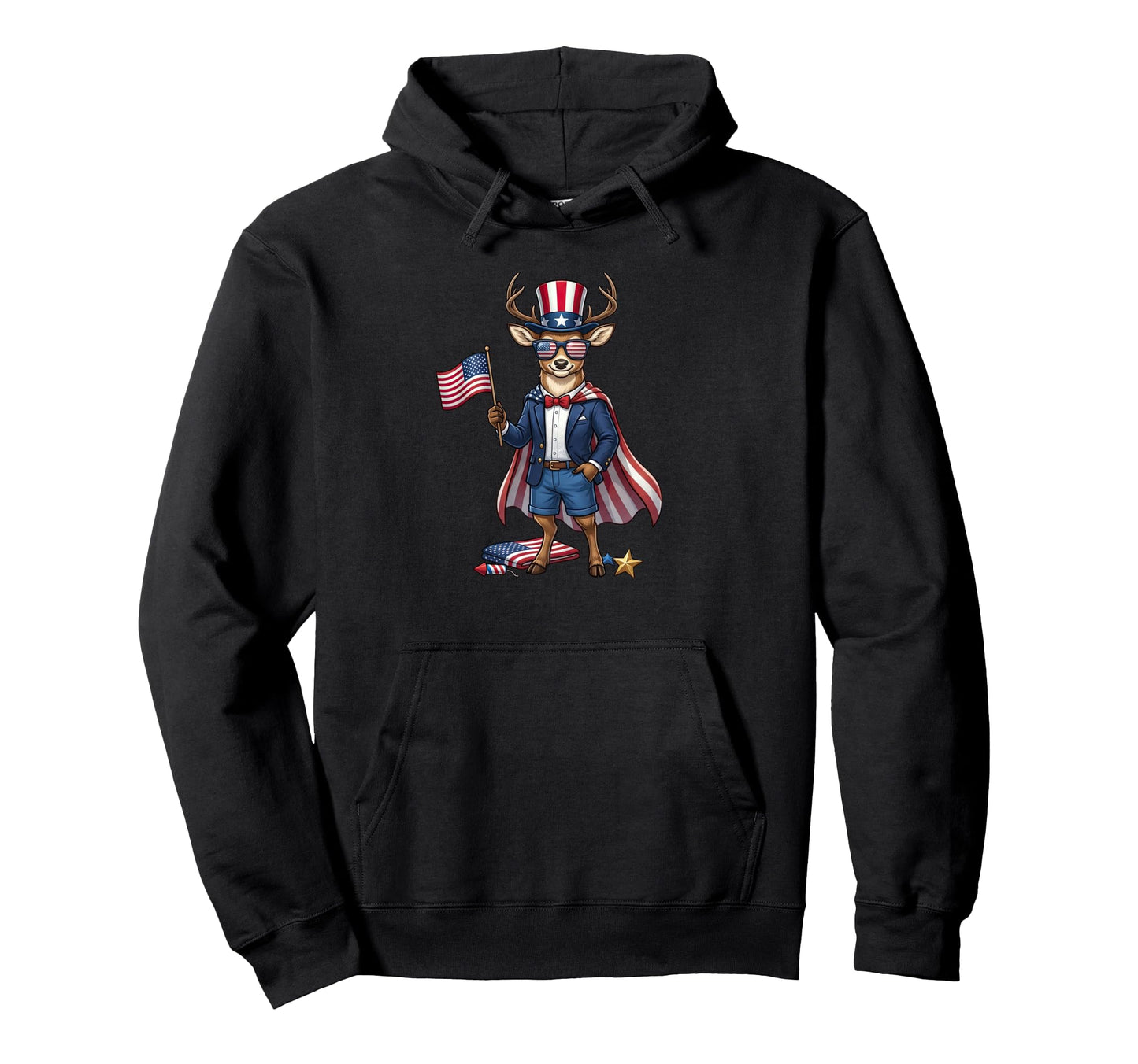 Funny Deer American Usa Flag Memorial Hoodie - Minimalist Print for Adults - T-Shirt, Sweatshirt, Hoodie