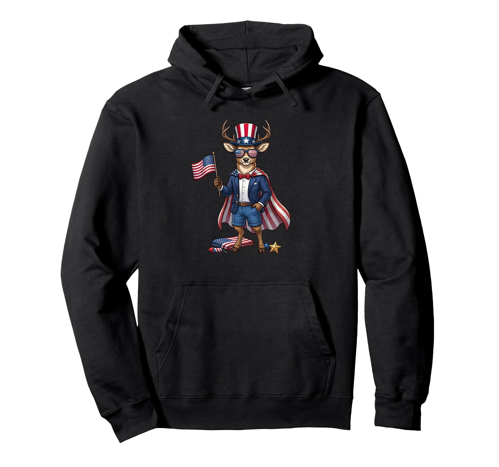 Funny Deer American Usa Flag Memorial Hoodie - Minimalist Print for Adults - T-Shirt, Sweatshirt, Hoodie