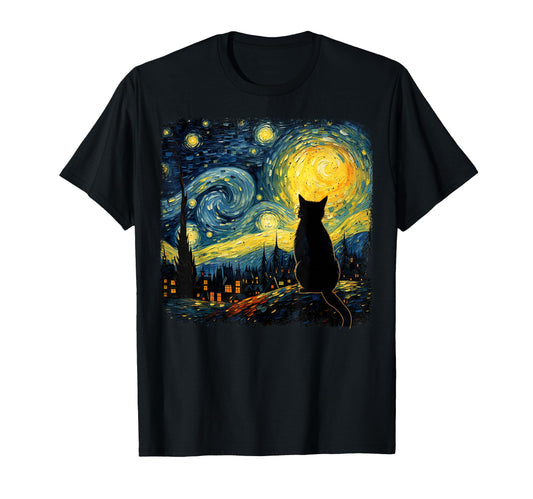 Cat Starry Night Van Gogh Cat Cat T-Shirt - Streetwear Style Men Women - T-Shirt, Sweatshirt, Hoodie