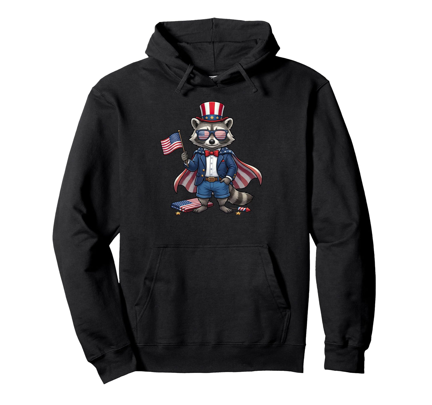Funny Raccoon American Usa Flag Hoodie - Casual Everyday Wear for Adults - T-Shirt, Sweatshirt, Hoodie