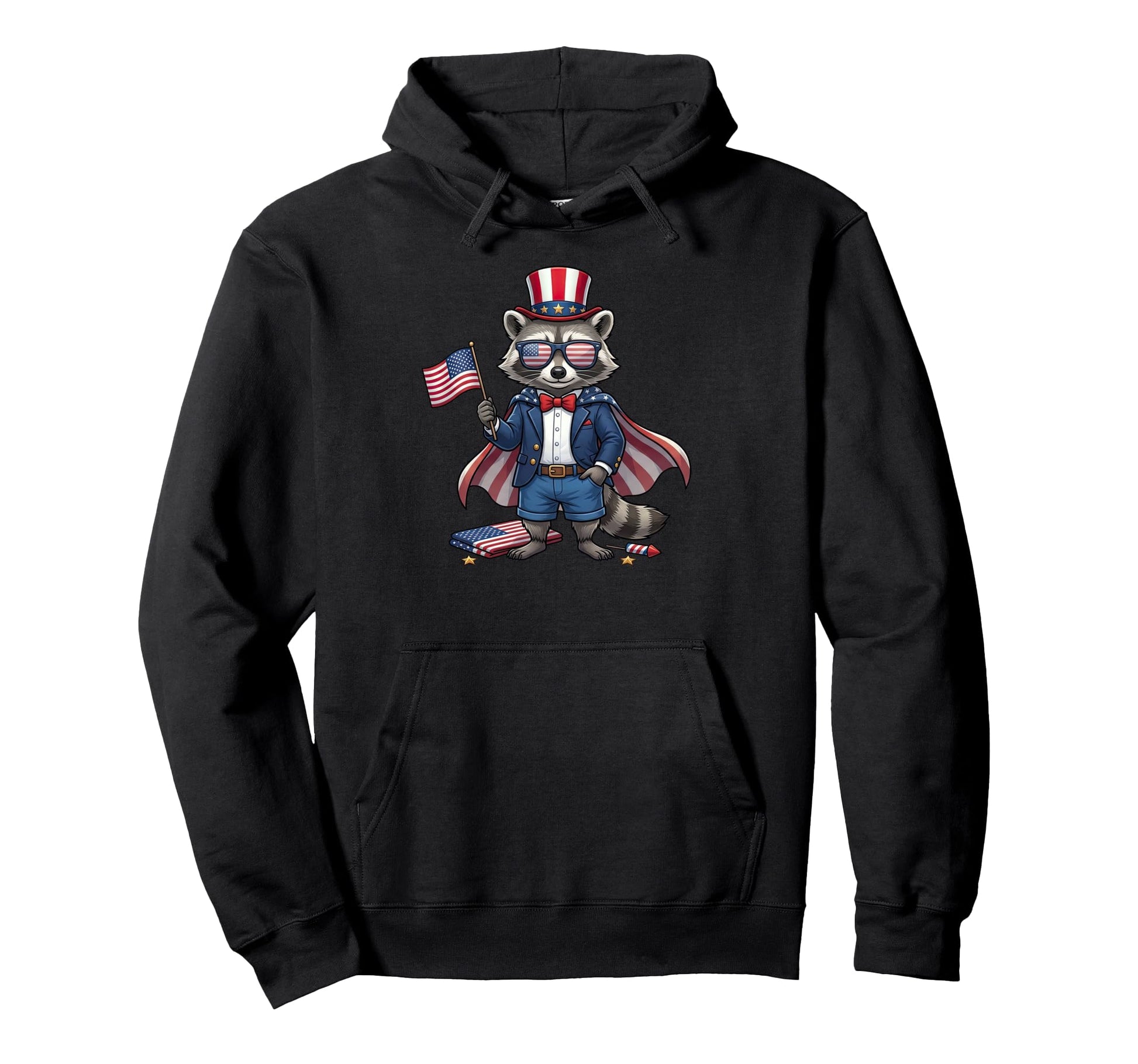 Funny Raccoon American Usa Flag Hoodie - Casual Everyday Wear for Adults - T-Shirt, Sweatshirt, Hoodie