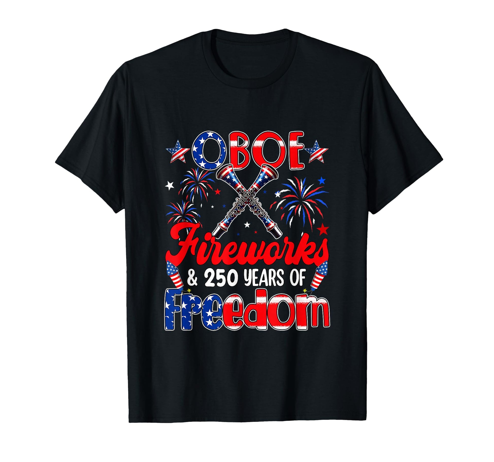 Oboe Fireworks And 250Th Freedom 4Th T-Shirt - Aesthetic Graphic Men Women - T-Shirt, Sweatshirt, Hoodie
