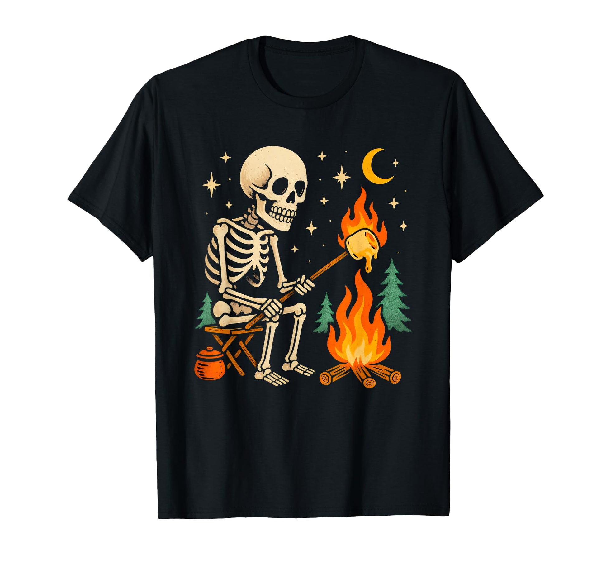 Funny Camper Skeleton Roasting T-Shirt - Minimalist Print Men Women - T-Shirt, Sweatshirt, Hoodie