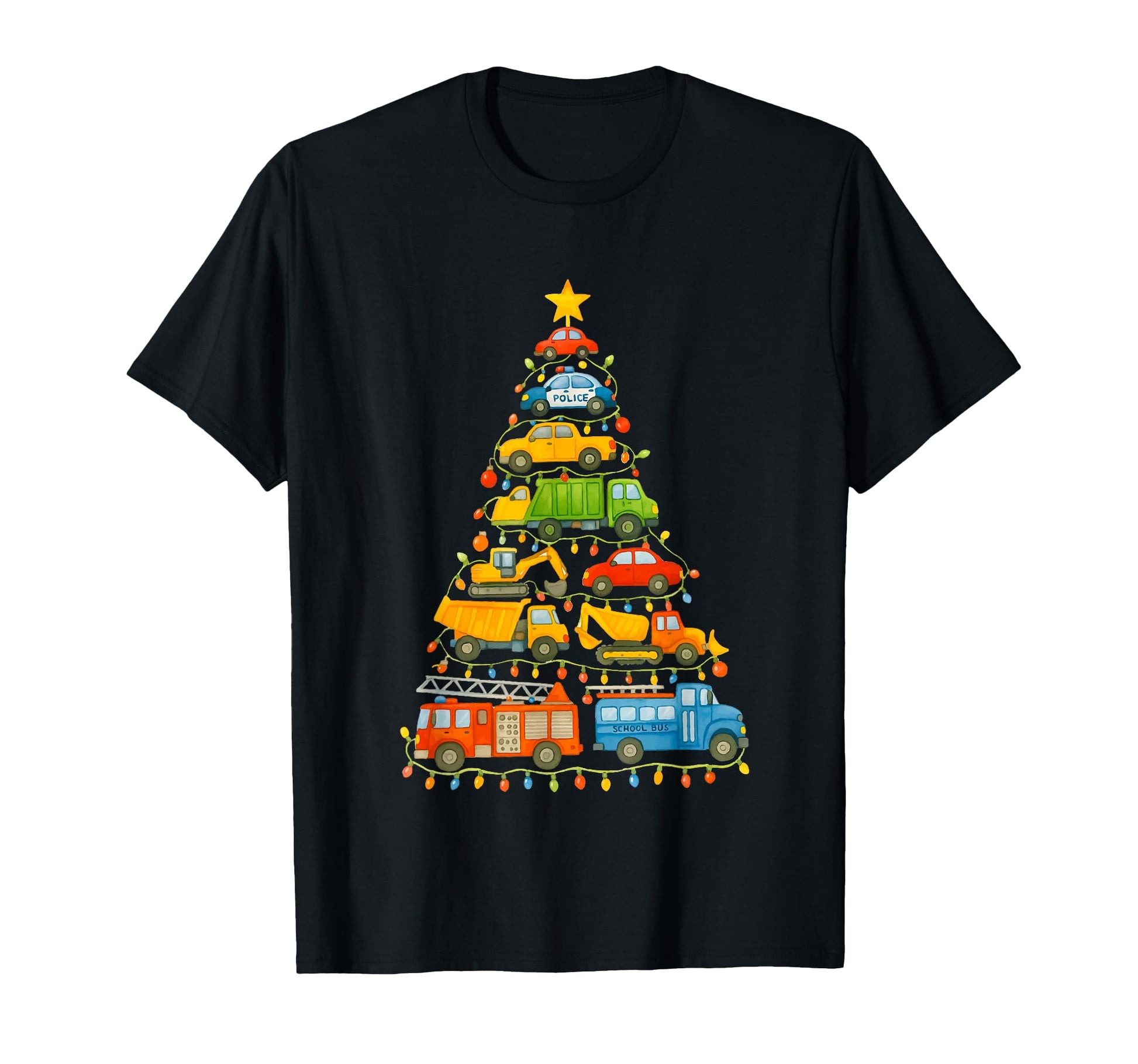 Cars Tree Firetruck Police Vehicle T-Shirt - Minimalist Print Men Women - T-Shirt, Sweatshirt, Hoodie