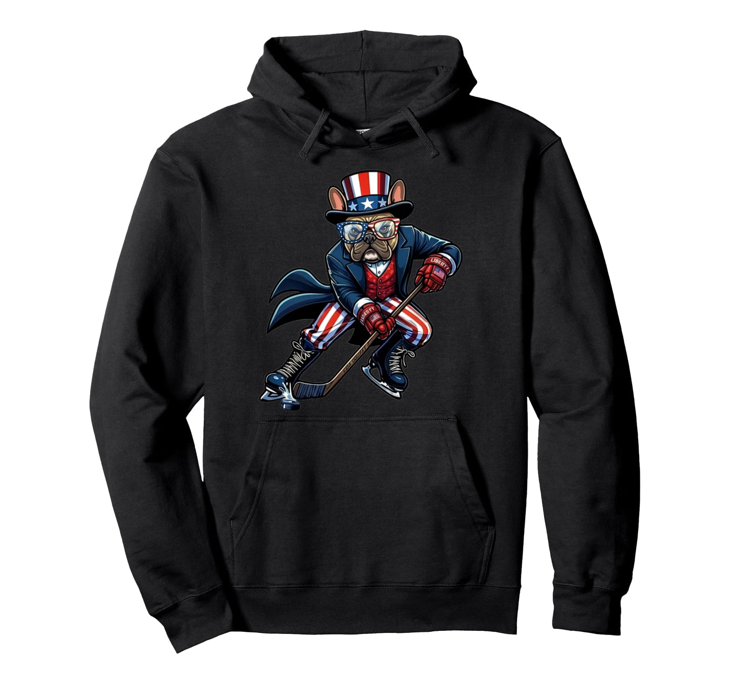 Patriotic French Bulldog Hockey Hoodie - Custom Art Print for Adults - T-Shirt, Sweatshirt, Hoodie