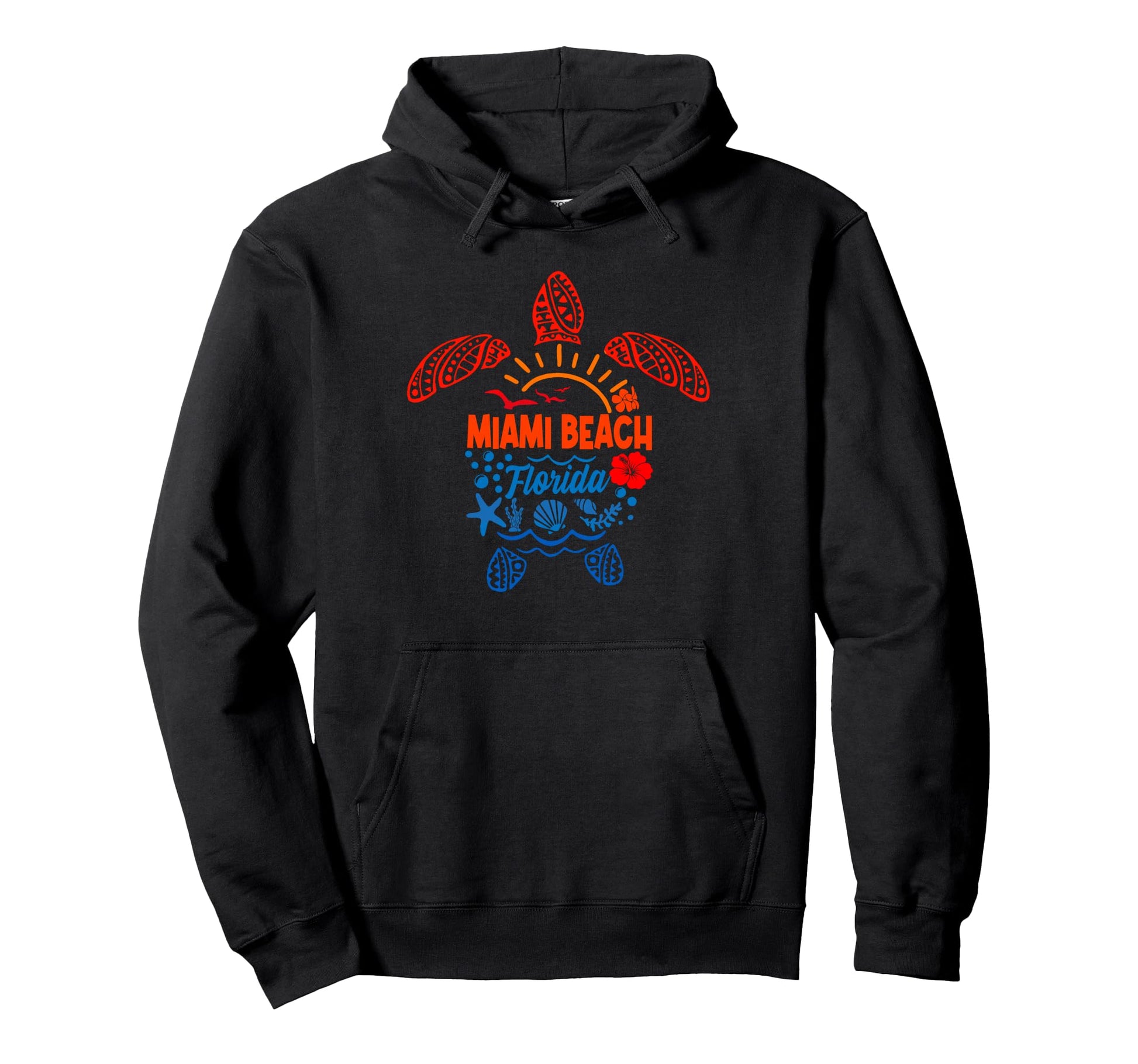 Miami Beach Sea Turtle Tropical Florida Hoodie - Graphic Print Men Women - T-Shirt, Sweatshirt, Hoodie