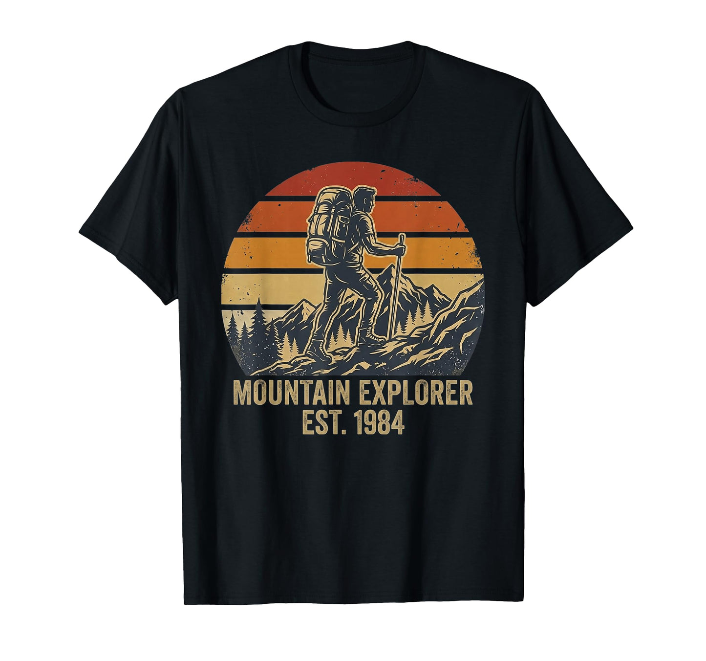 Mountain Explorer Est 1984 Sunset Hiking T-Shirt - Unique Graphic Unisex - T-Shirt, Sweatshirt, Hoodie