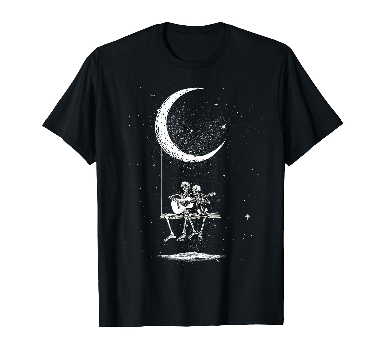 Skeleton Couple Moon Swing Guitar Lover T-Shirt - Graphic Print Unisex - T-Shirt, Sweatshirt, Hoodie