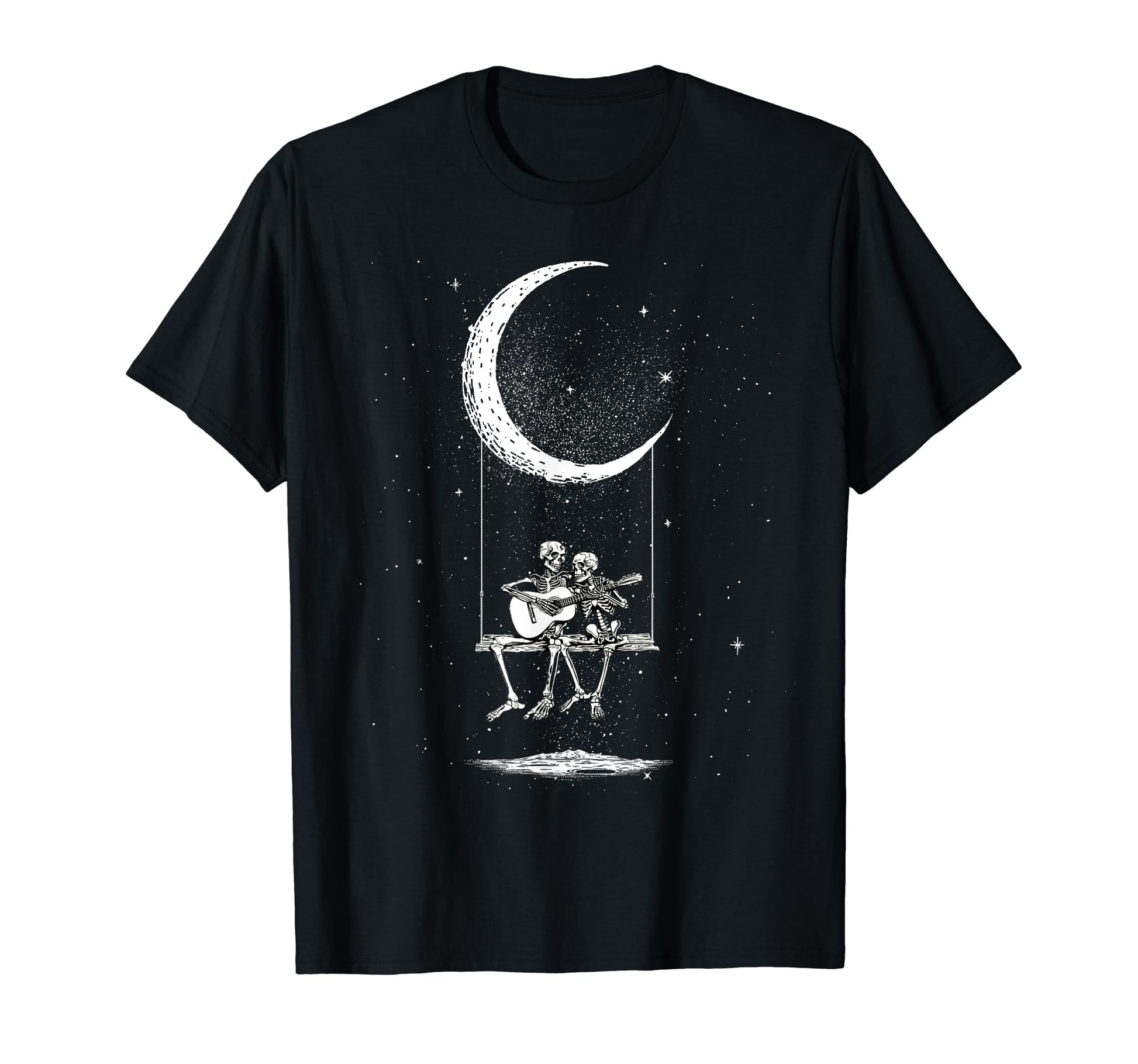 Skeleton Couple Moon Swing Guitar Lover T-Shirt - Graphic Print Unisex - T-Shirt, Sweatshirt, Hoodie