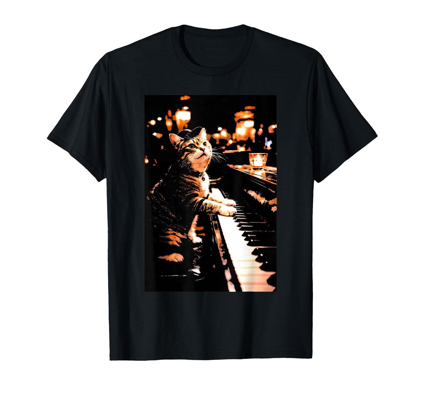 Kitten Cat Playing Piano Funny T-Shirt - Fun Novelty Design for Adults - T-Shirt, Sweatshirt, Hoodie
