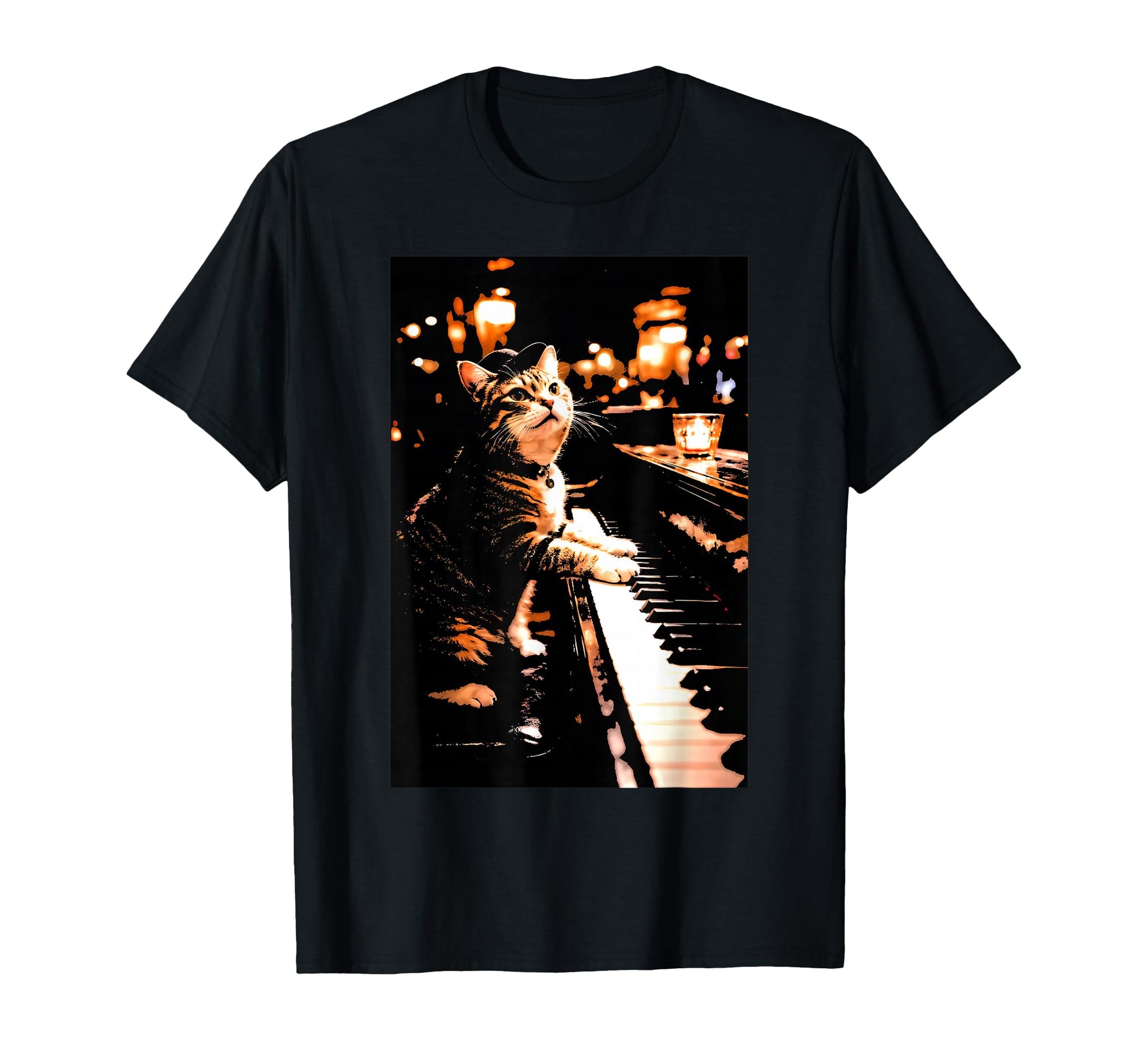 Kitten Cat Playing Piano Funny T-Shirt - Fun Novelty Design for Adults - T-Shirt, Sweatshirt, Hoodie