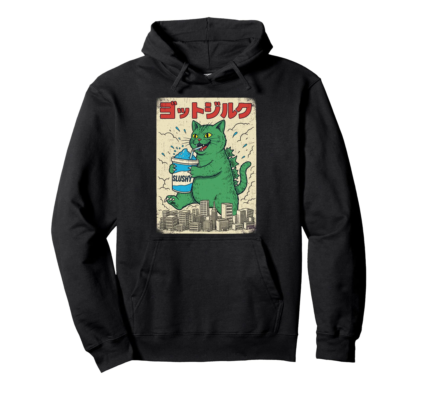 Kaiju Cat Slushy Lover Japanese Monster Hoodie - Minimalist Print Men Women - T-Shirt, Sweatshirt, Hoodie