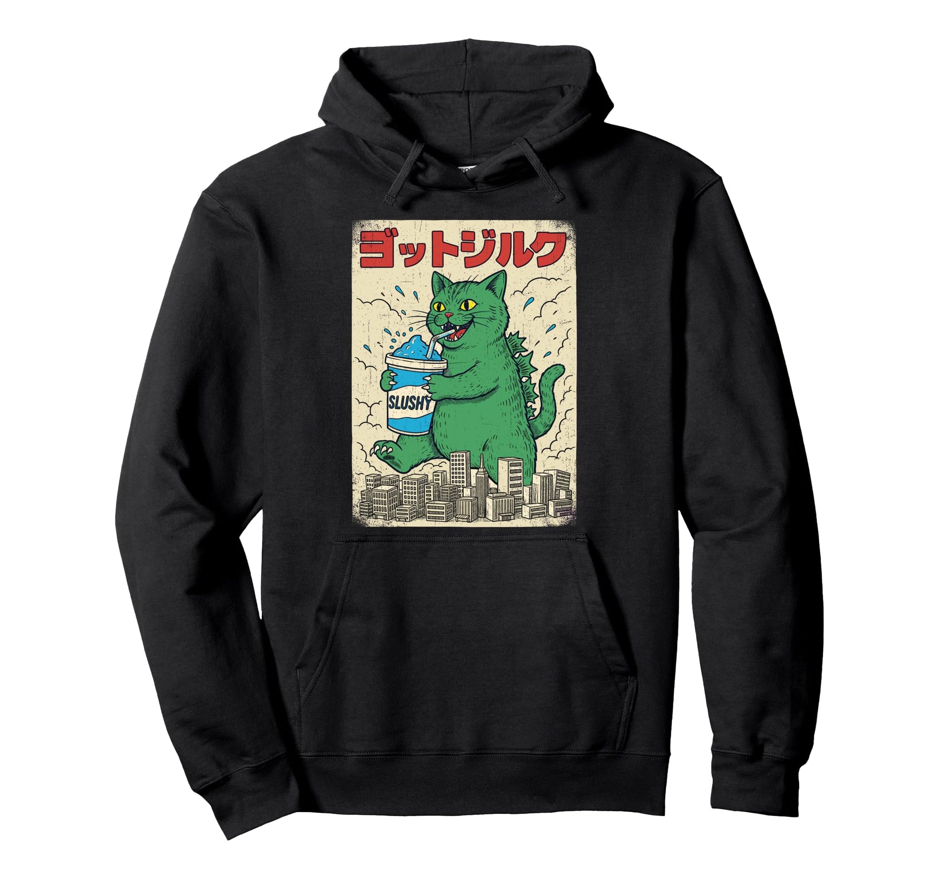 Kaiju Cat Slushy Lover Japanese Monster Hoodie - Minimalist Print Men Women - T-Shirt, Sweatshirt, Hoodie