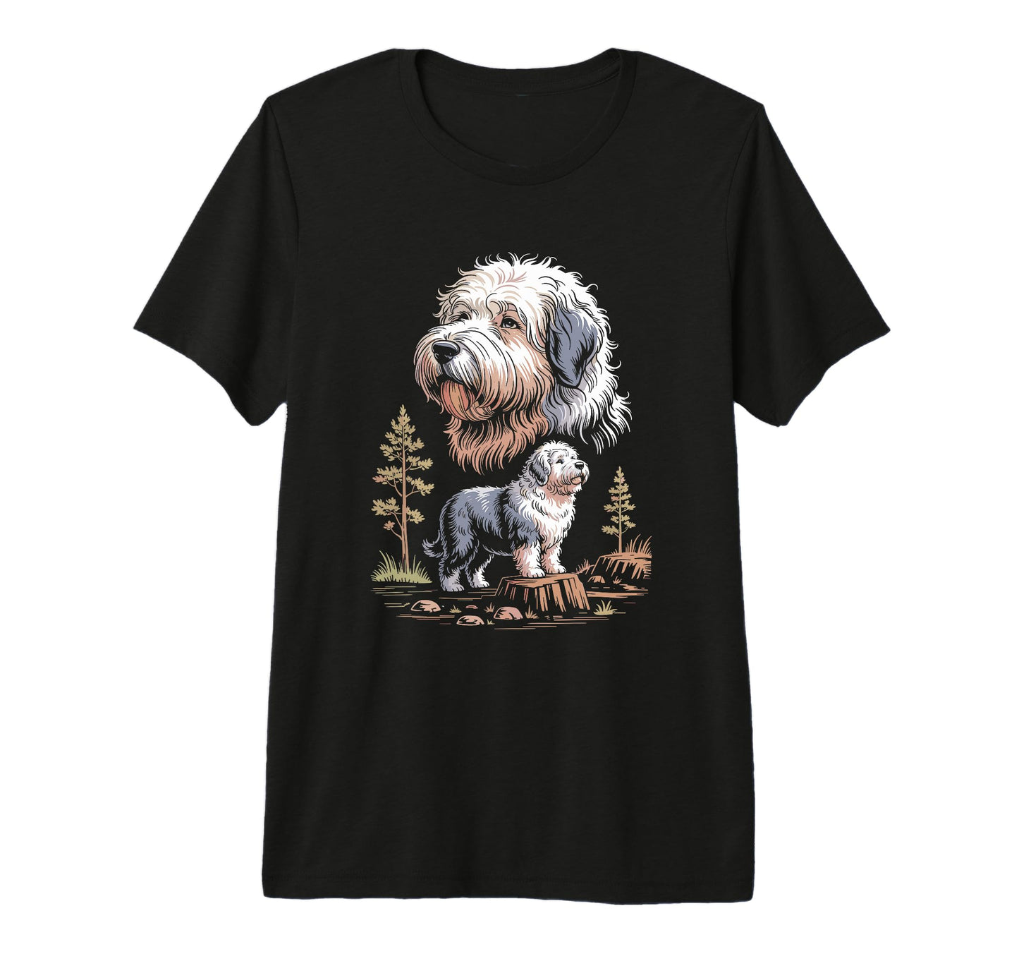Mom Dad Old English Sheepdog Dog T-Shirt - Custom Art Print for Adults - T-Shirt, Sweatshirt, Hoodie