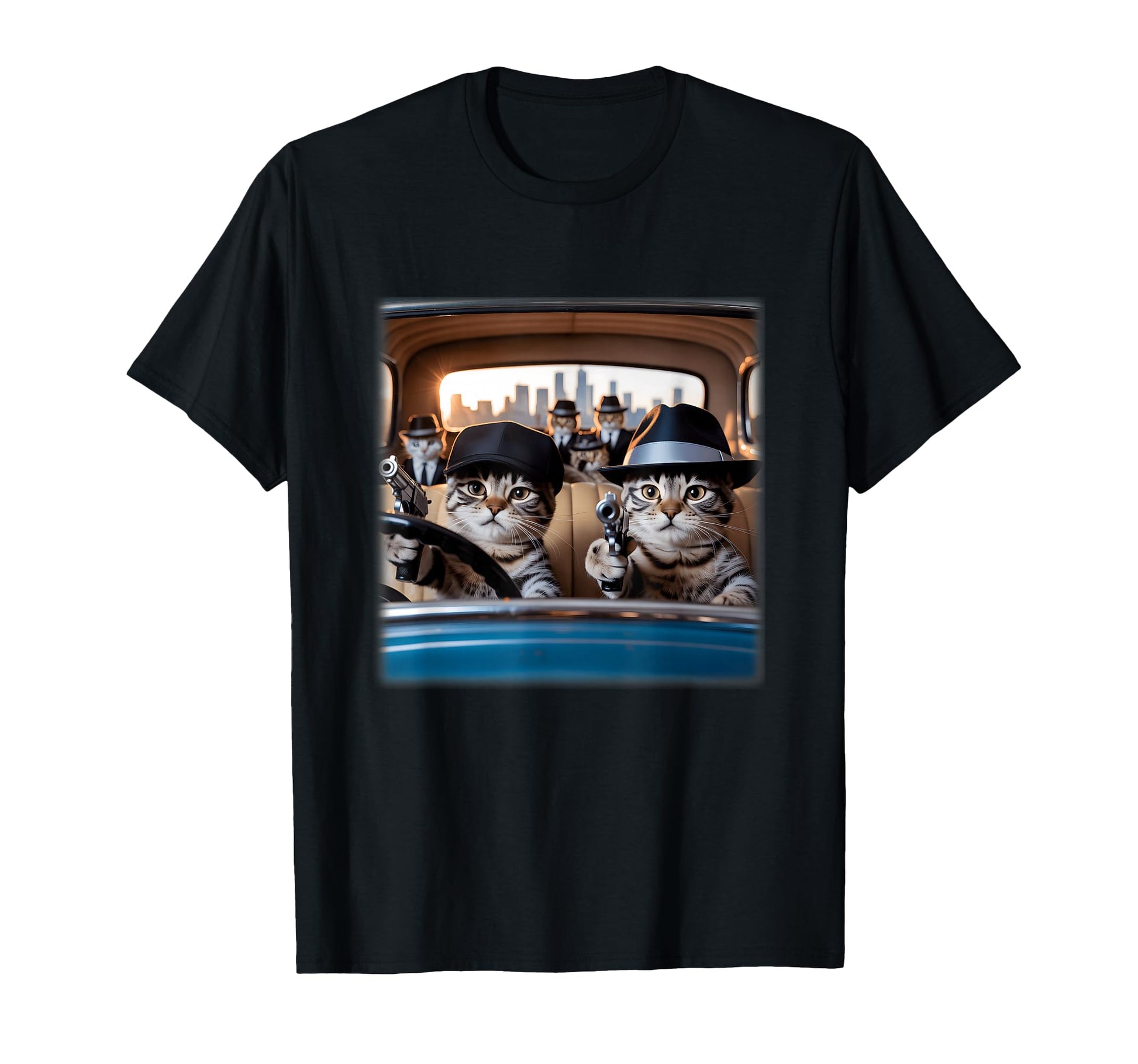 Gangster Cats Street Cat Gang Car Meme T-Shirt - Trendy Graphic for Adults - T-Shirt, Sweatshirt, Hoodie