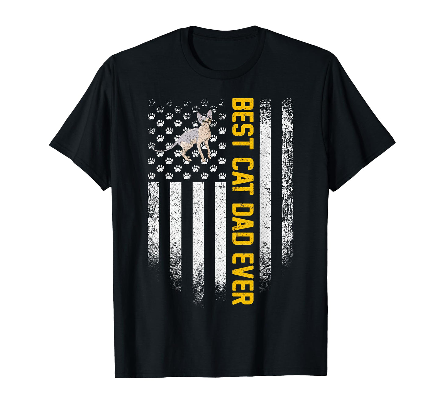Usa American Flag Best Sphynx Cat Dad T-Shirt - Novelty Apparel Unisex - T-Shirt, Sweatshirt, Hoodie