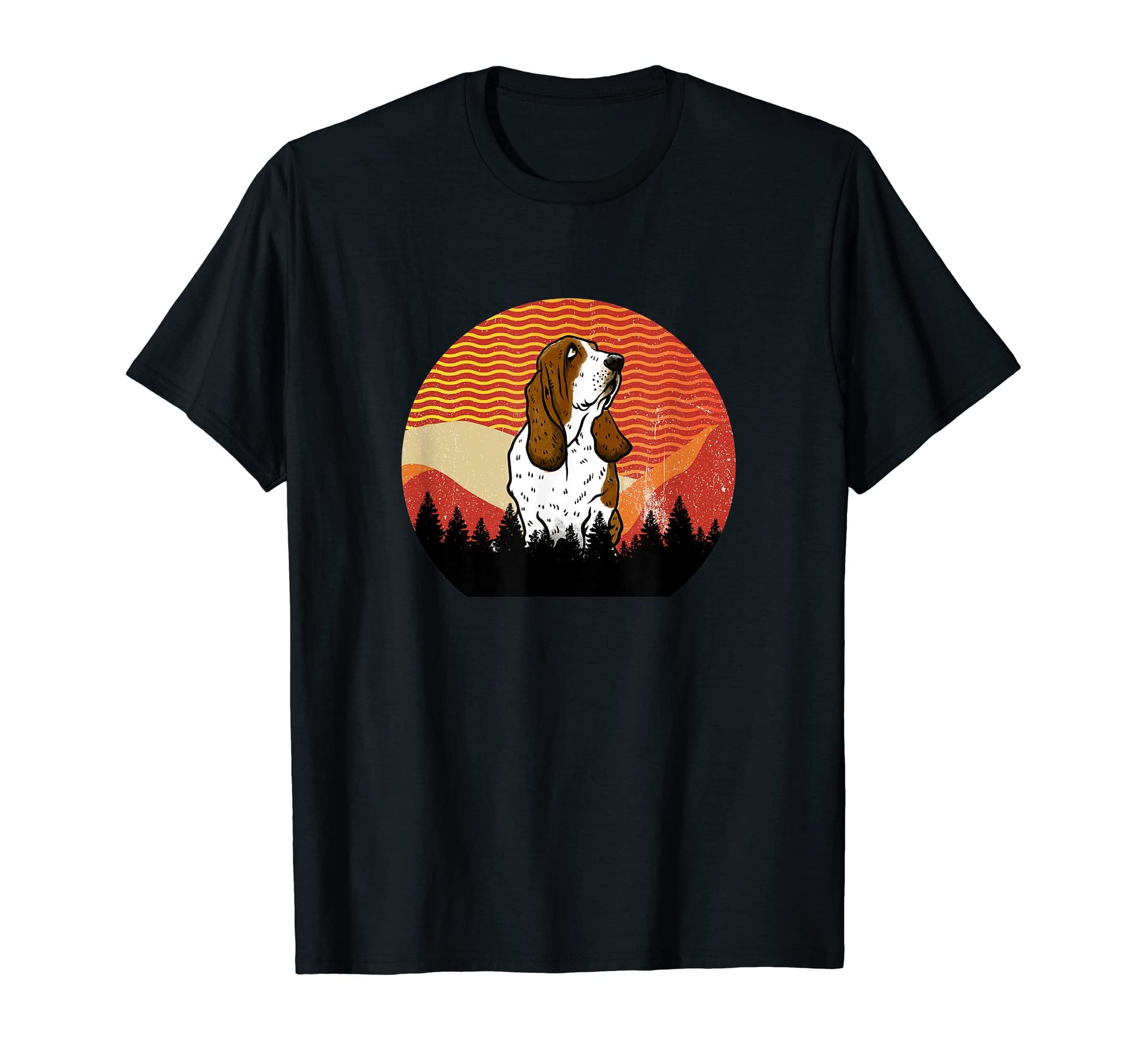 Rugged Waves Sky Forest Basset T-Shirt - Fun Novelty Design for Adults - T-Shirt, Sweatshirt, Hoodie