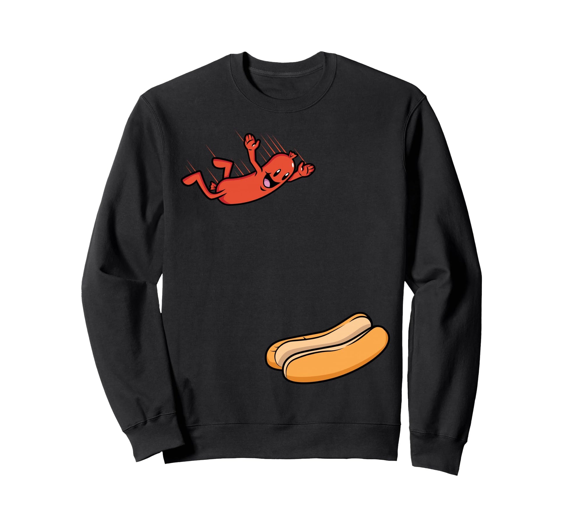 Funny Hotdog Jumping Into Bun Bbq Sweatshirt - Casual Everyday Wear Unisex - T-Shirt, Sweatshirt, Hoodie