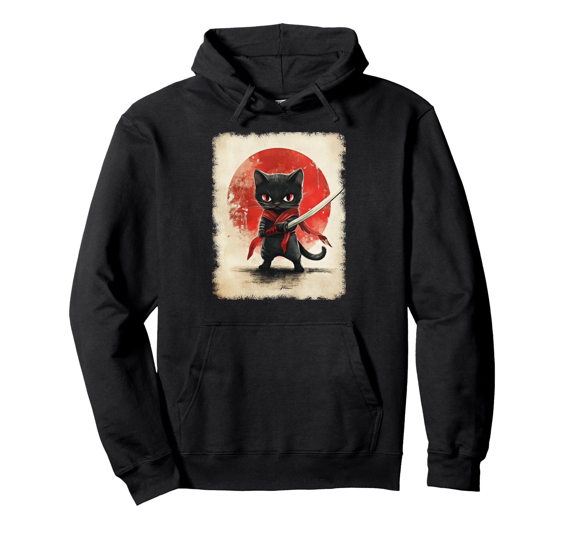 Japanese Samurai Kitten Kawaii Ninja Hoodie - Aesthetic Graphic Men Women - T-Shirt, Sweatshirt, Hoodie