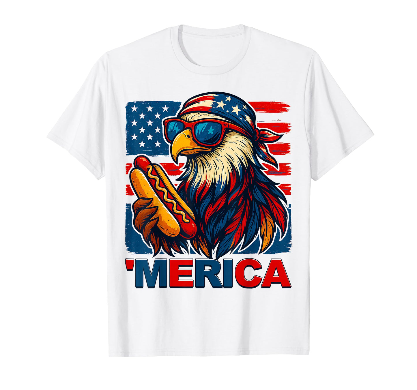 Funny Merica Eagle Hotdog Usa Flag 4Th T-Shirt - Trendy Graphic for Adults - T-Shirt, Sweatshirt, Hoodie