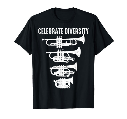 Celebrate Diversity Trumpet Gift Flugelhorn T-Shirt - Graphic Print Unisex - T-Shirt, Sweatshirt, Hoodie