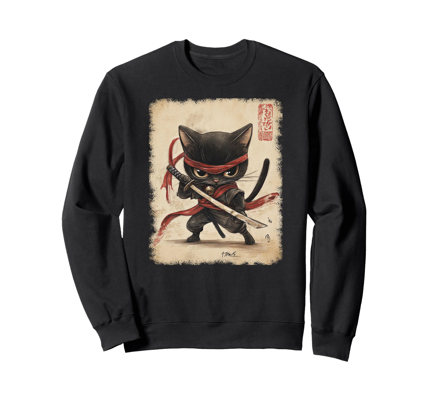 Japanese Samurai Kitten Kawaii Ninja Sweatshirt - Aesthetic Graphic Unisex - T-Shirt, Sweatshirt, Hoodie