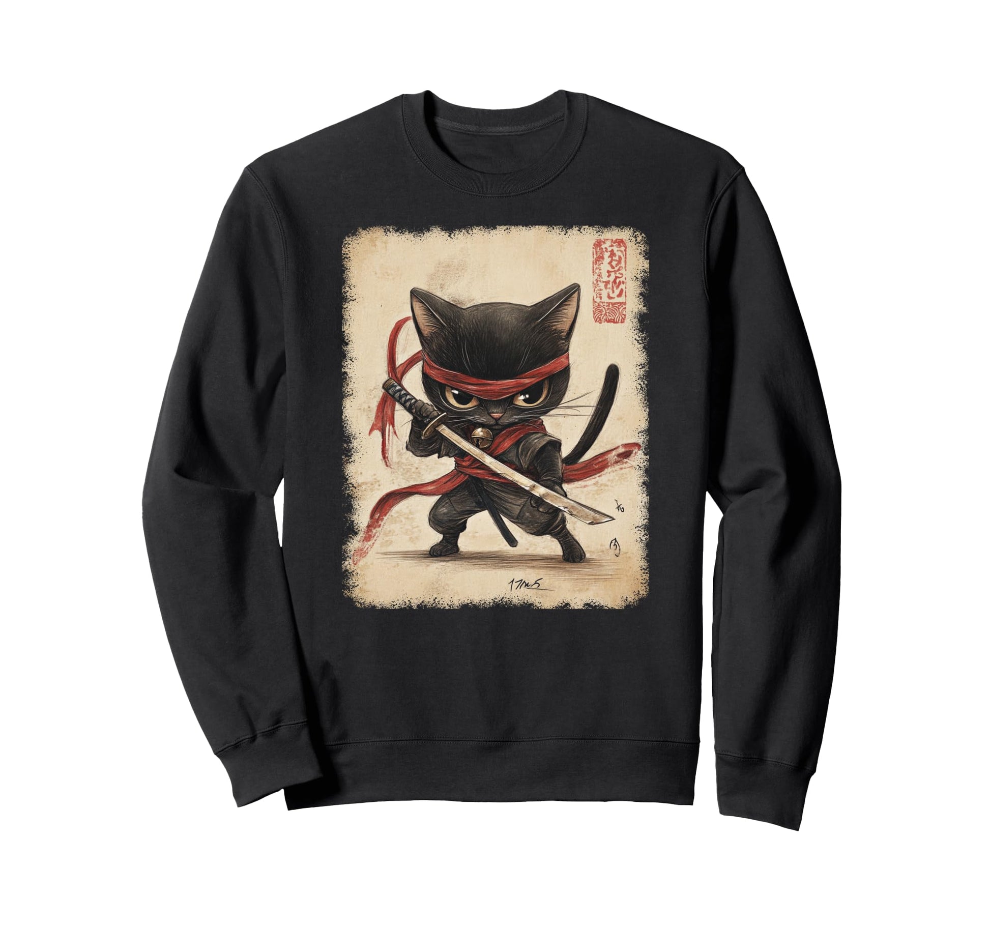 Japanese Samurai Kitten Kawaii Ninja Sweatshirt - Aesthetic Graphic Unisex - T-Shirt, Sweatshirt, Hoodie