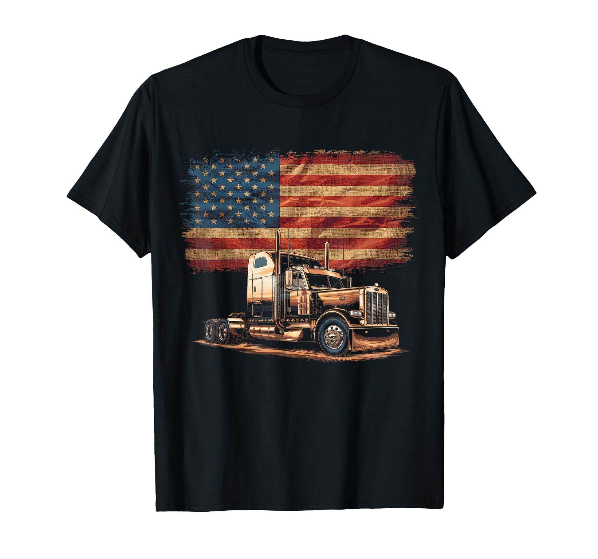 American Flag Trucker Dad Big Rig T-Shirt - Novelty Apparel Men Women - T-Shirt, Sweatshirt, Hoodie