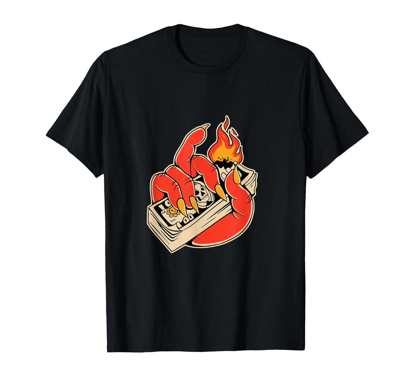 Teugelshand Burning Money Hand T-Shirt - Casual Everyday Wear Men Women - T-Shirt, Sweatshirt, Hoodie