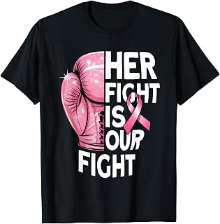 Her Fight is Our Fight Boxing Glove Breast Cancer Awareness T-Shirt Unisex T-shirt, Sweatshirt, Hoodie, Long Sleeve Tee - T-Shirt, Sweatshirt, Hoodie