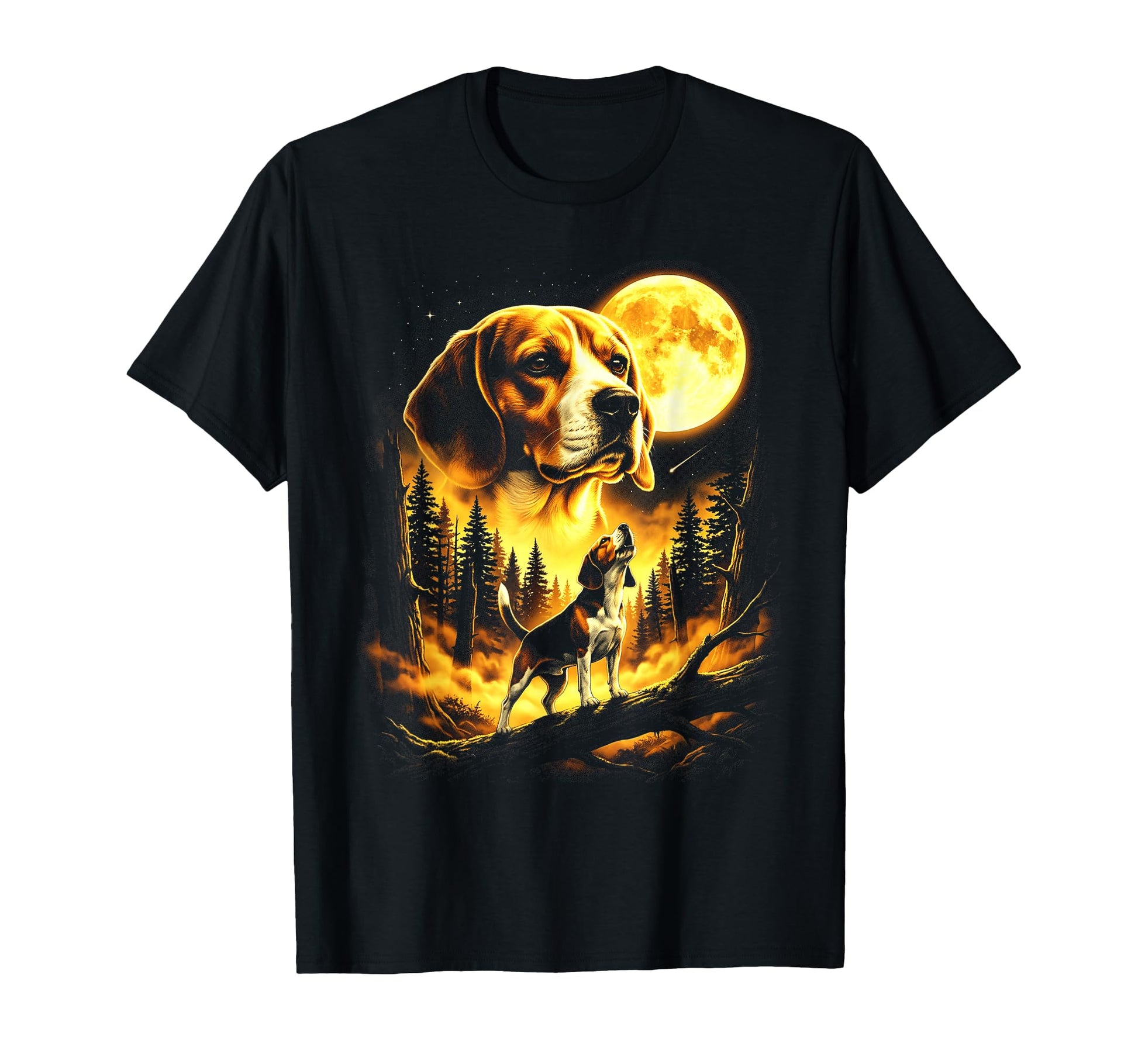 Beagle Dog Howling To Moon 90S T-Shirt - Aesthetic Graphic for Adults - T-Shirt, Sweatshirt, Hoodie
