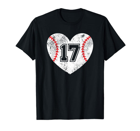 Baseball Heart Player 17 Baseball Mom Dad T-Shirt - Graphic Print Unisex - T-Shirt, Sweatshirt, Hoodie