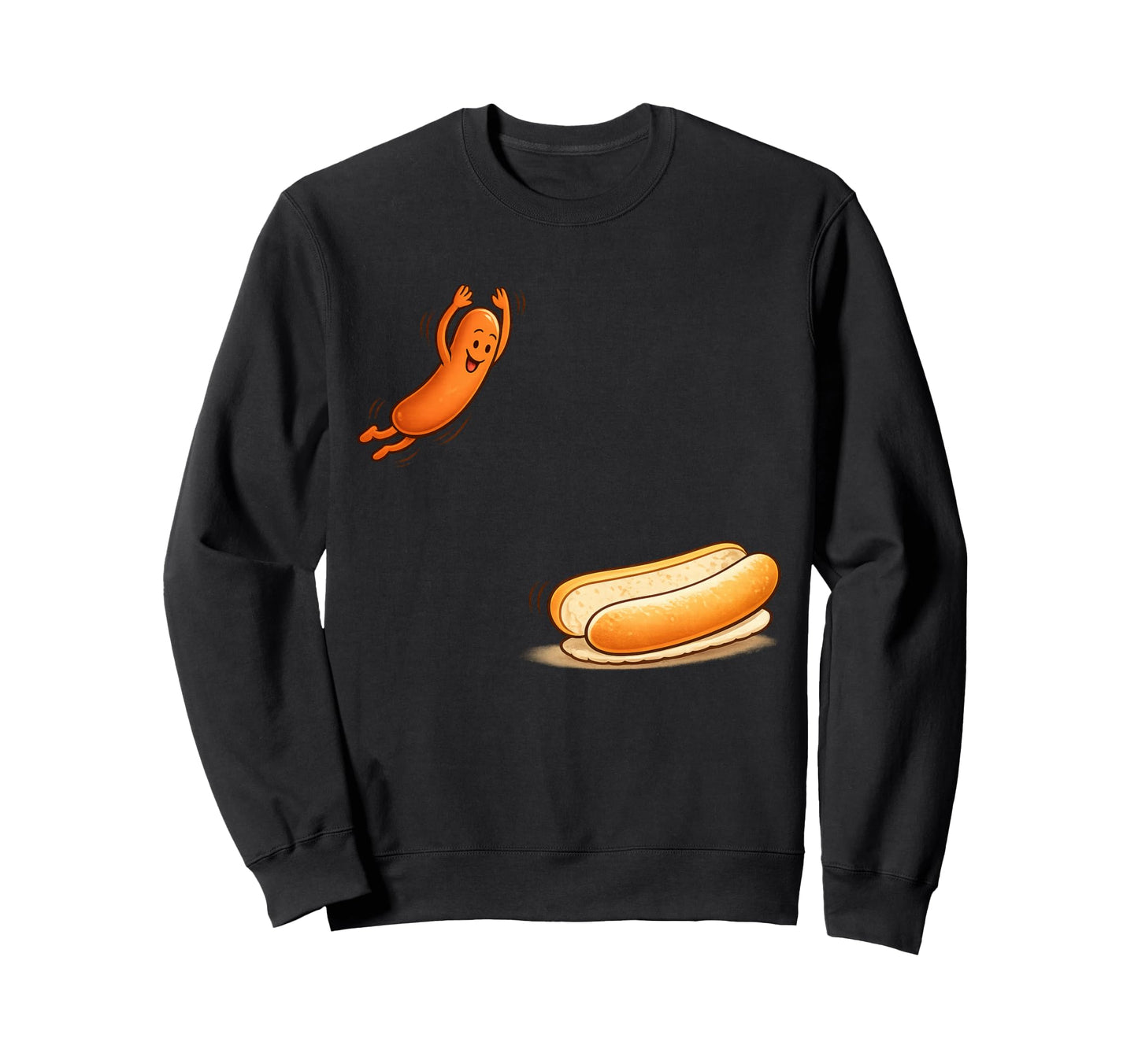 Funny Hot Dog Jumping Into Bun Sweatshirt - Trendy Graphic for Adults - T-Shirt, Sweatshirt, Hoodie