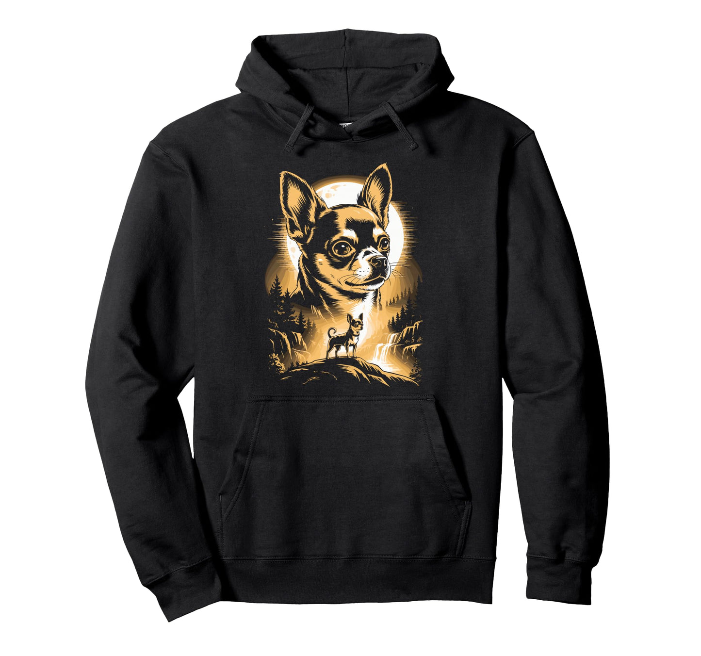 Chihuahua Moon Forest Waterfall Hoodie - Graphic Print for Adults - T-Shirt, Sweatshirt, Hoodie