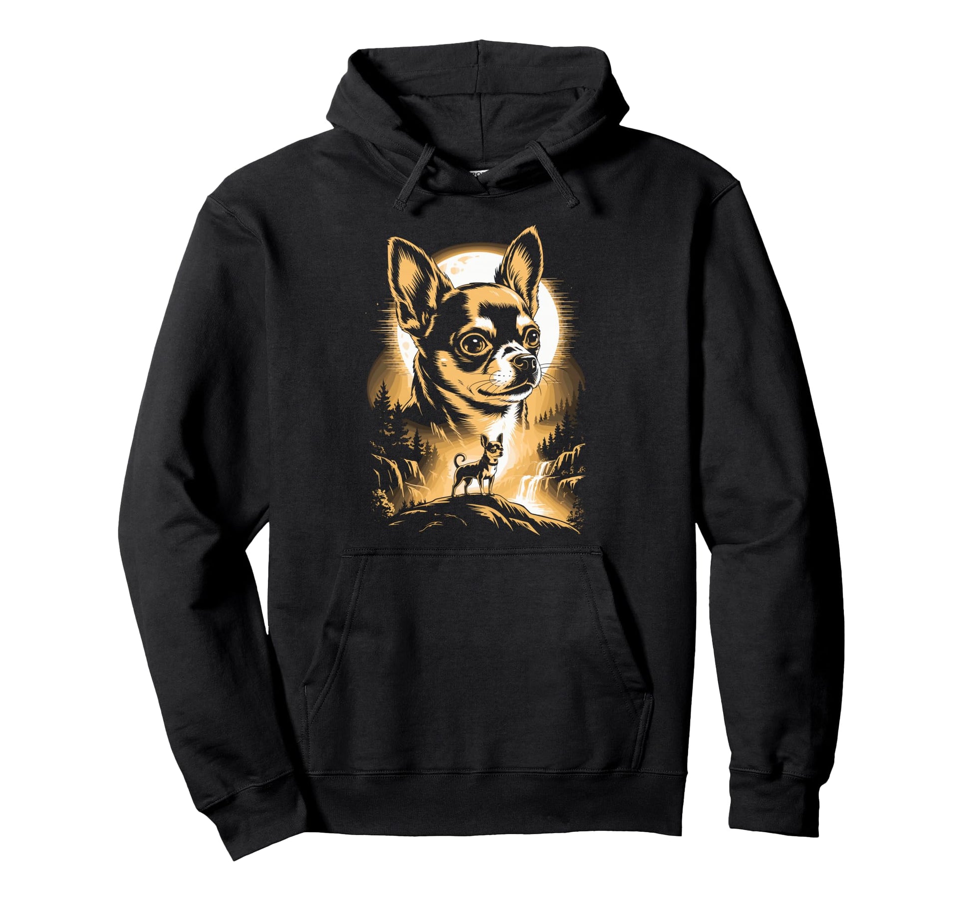 Chihuahua Moon Forest Waterfall Hoodie - Graphic Print for Adults - T-Shirt, Sweatshirt, Hoodie