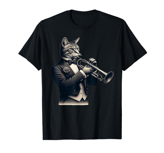 Cat Playing Trumpet Musician T-Shirt - Casual Everyday Wear for Adults - T-Shirt, Sweatshirt, Hoodie