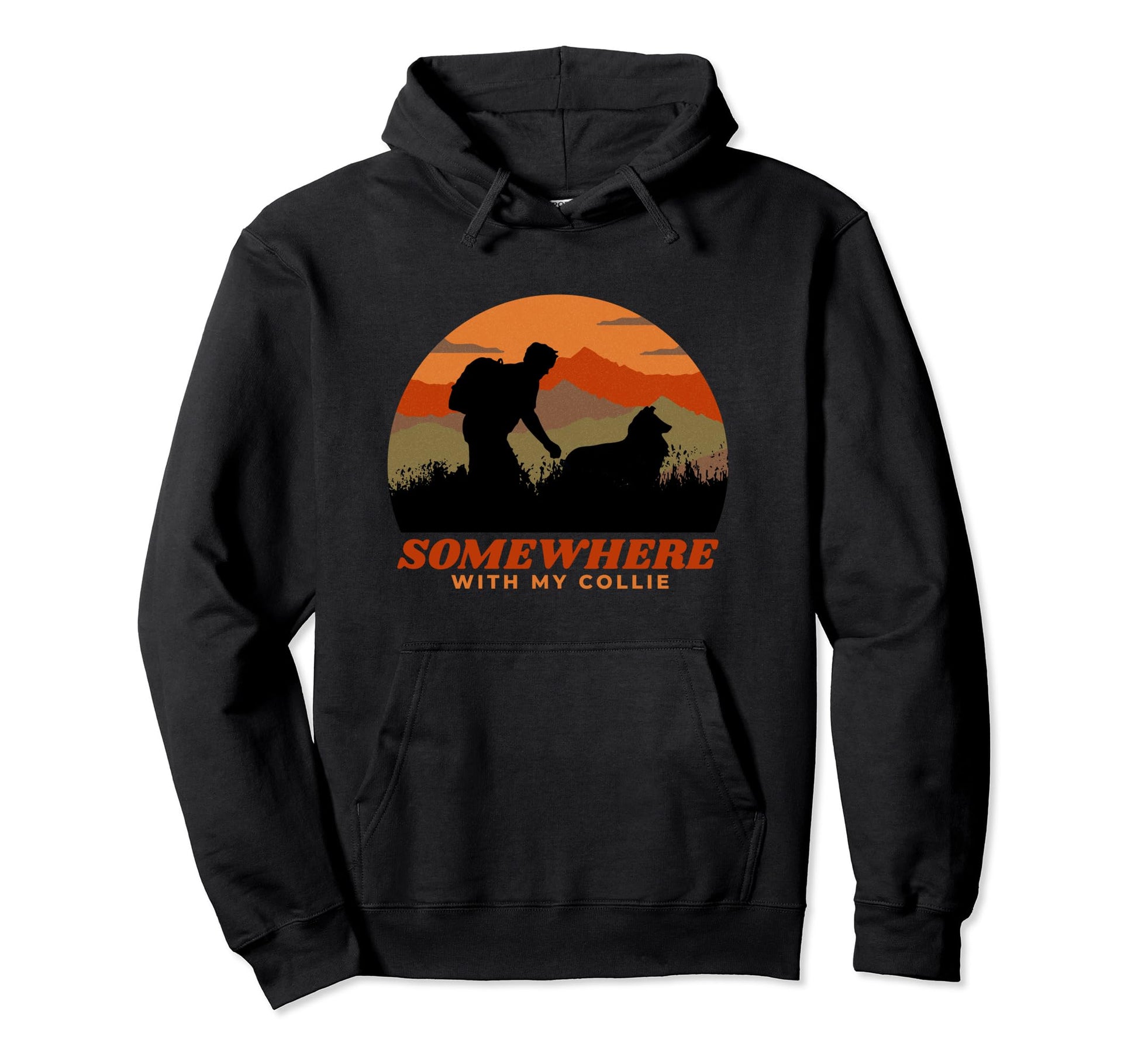 Somewhere My Collie Mens Hiking Hoodie - Fun Novelty Design for Adults - T-Shirt, Sweatshirt, Hoodie
