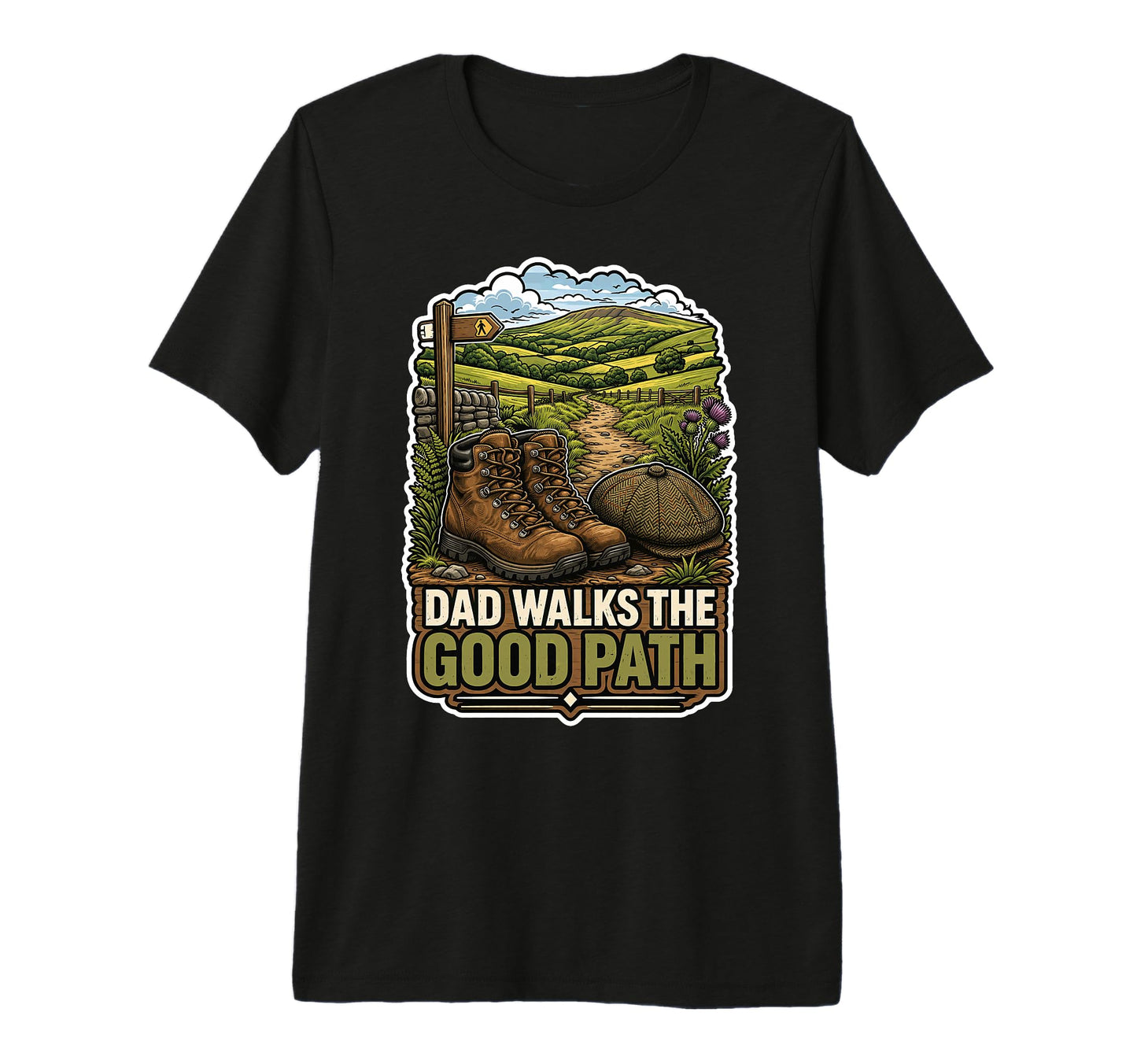 Dad Walks Good Path Fathers Day Tri Blend T-Shirt - Custom Art Print Unisex - T-Shirt, Sweatshirt, Hoodie
