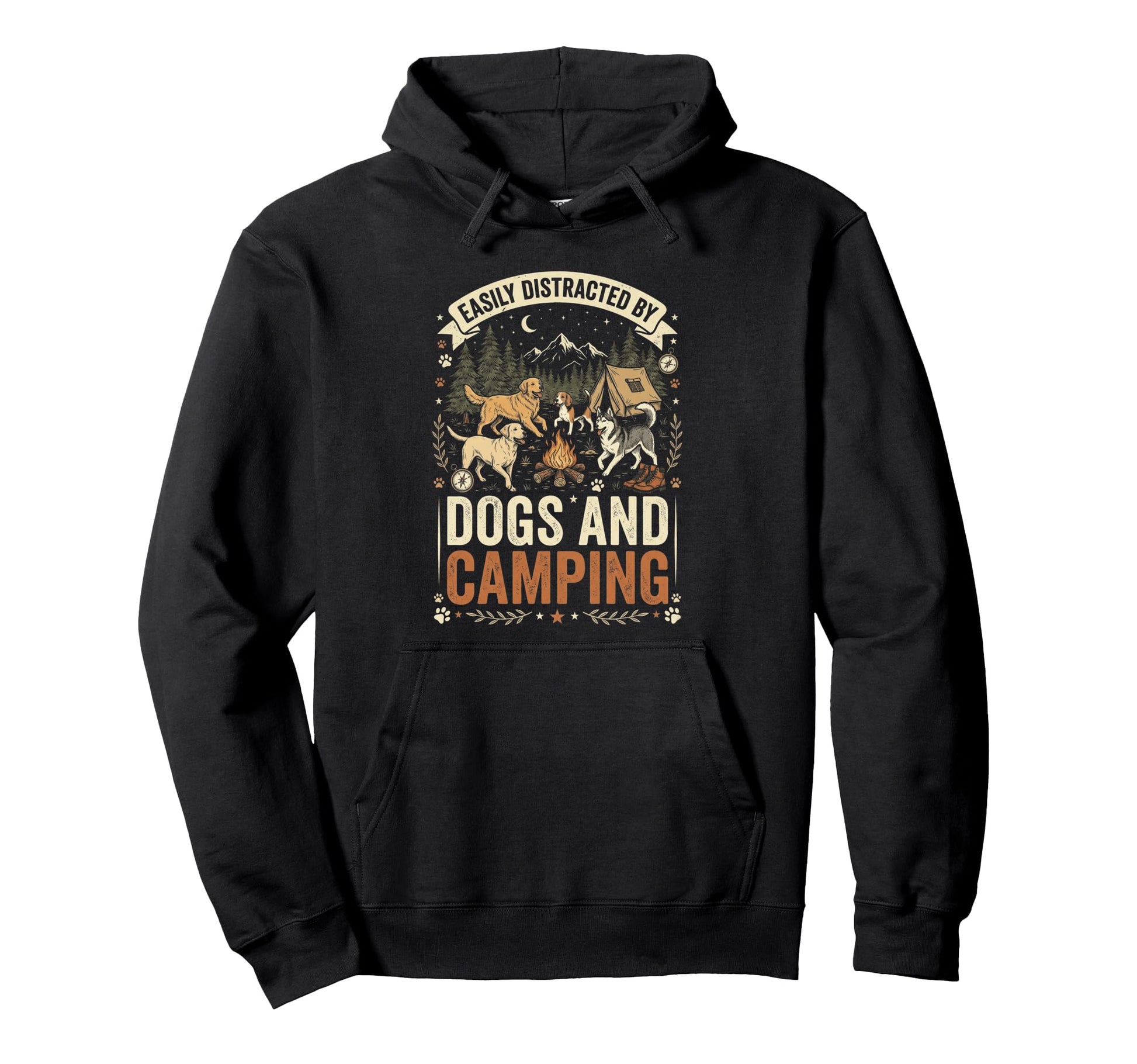 Easily Distracted Dogs And Camping Hoodie - Streetwear Style Men Women - T-Shirt, Sweatshirt, Hoodie
