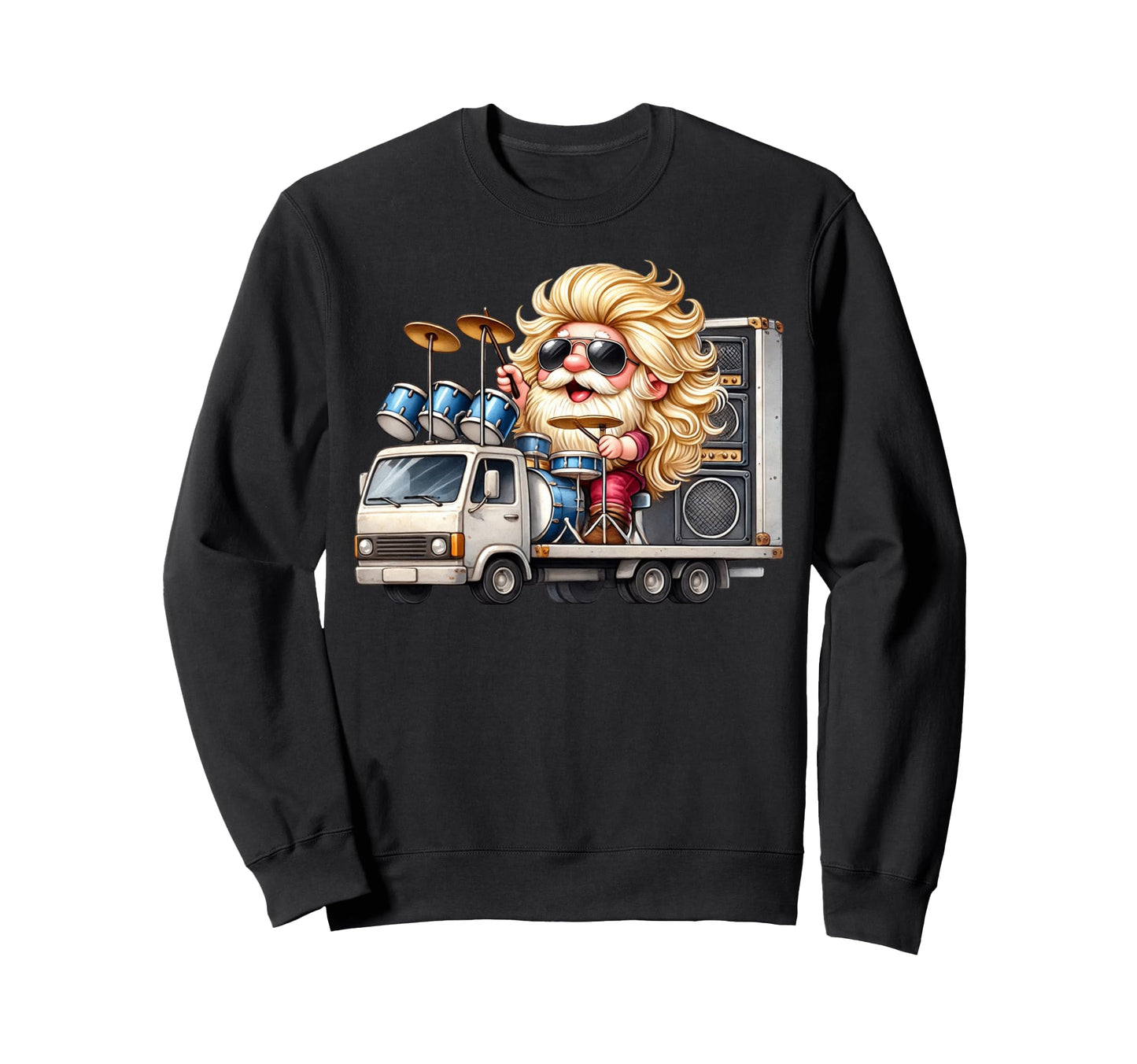 Funny Drummer Gnome Hippie Rocker Sweatshirt - Streetwear Style Men Women - T-Shirt, Sweatshirt, Hoodie