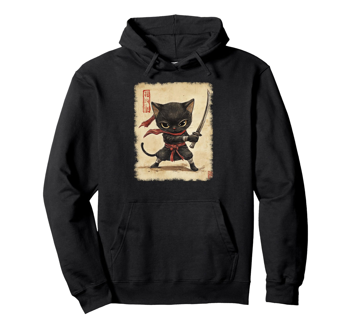Japanese Samurai Kitten Kawaii Hoodie - Casual Everyday Wear Men Women - T-Shirt, Sweatshirt, Hoodie