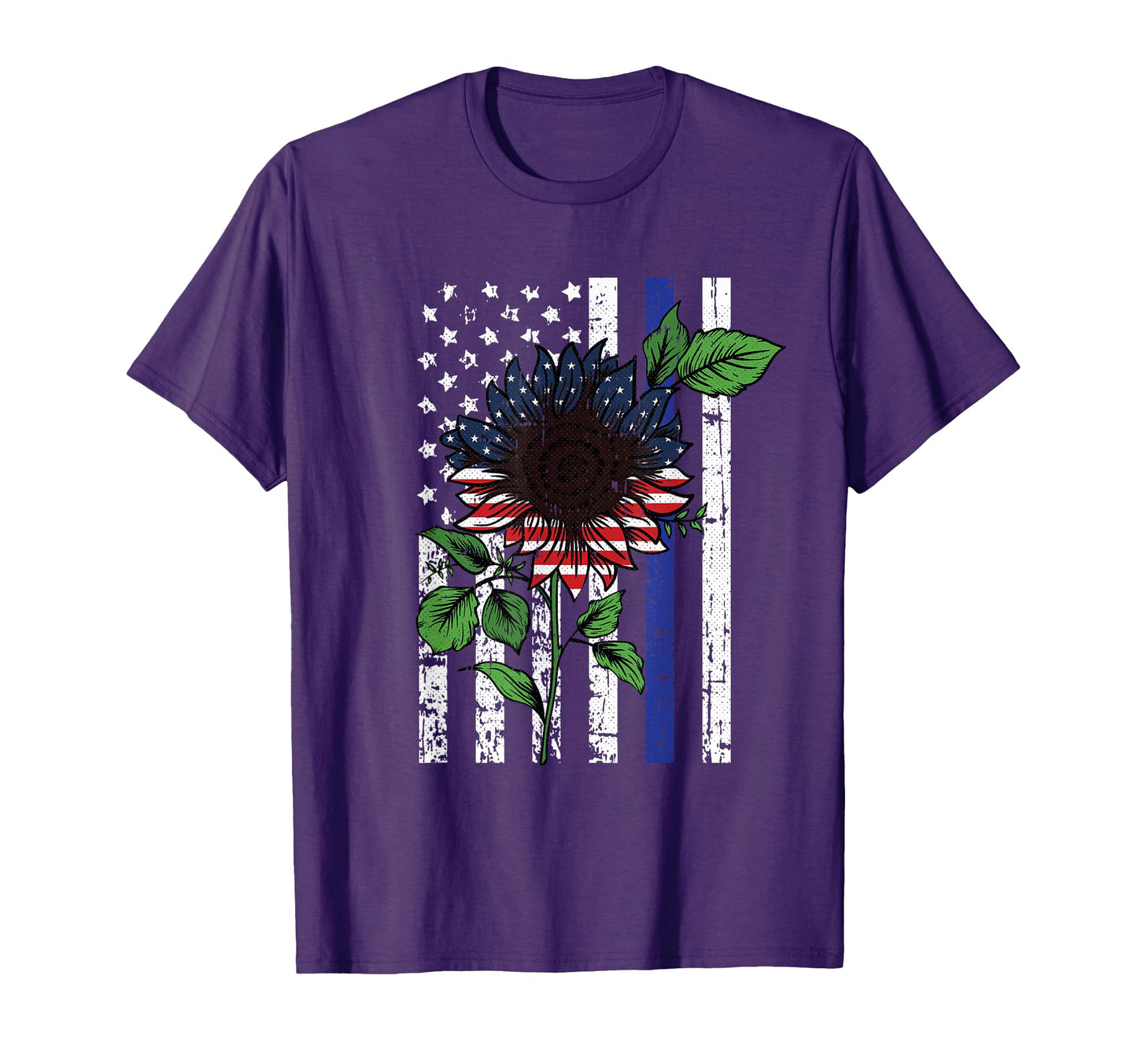 Sunflower American Flag 4Th July Blue T-Shirt - Aesthetic Graphic Unisex - T-Shirt, Sweatshirt, Hoodie