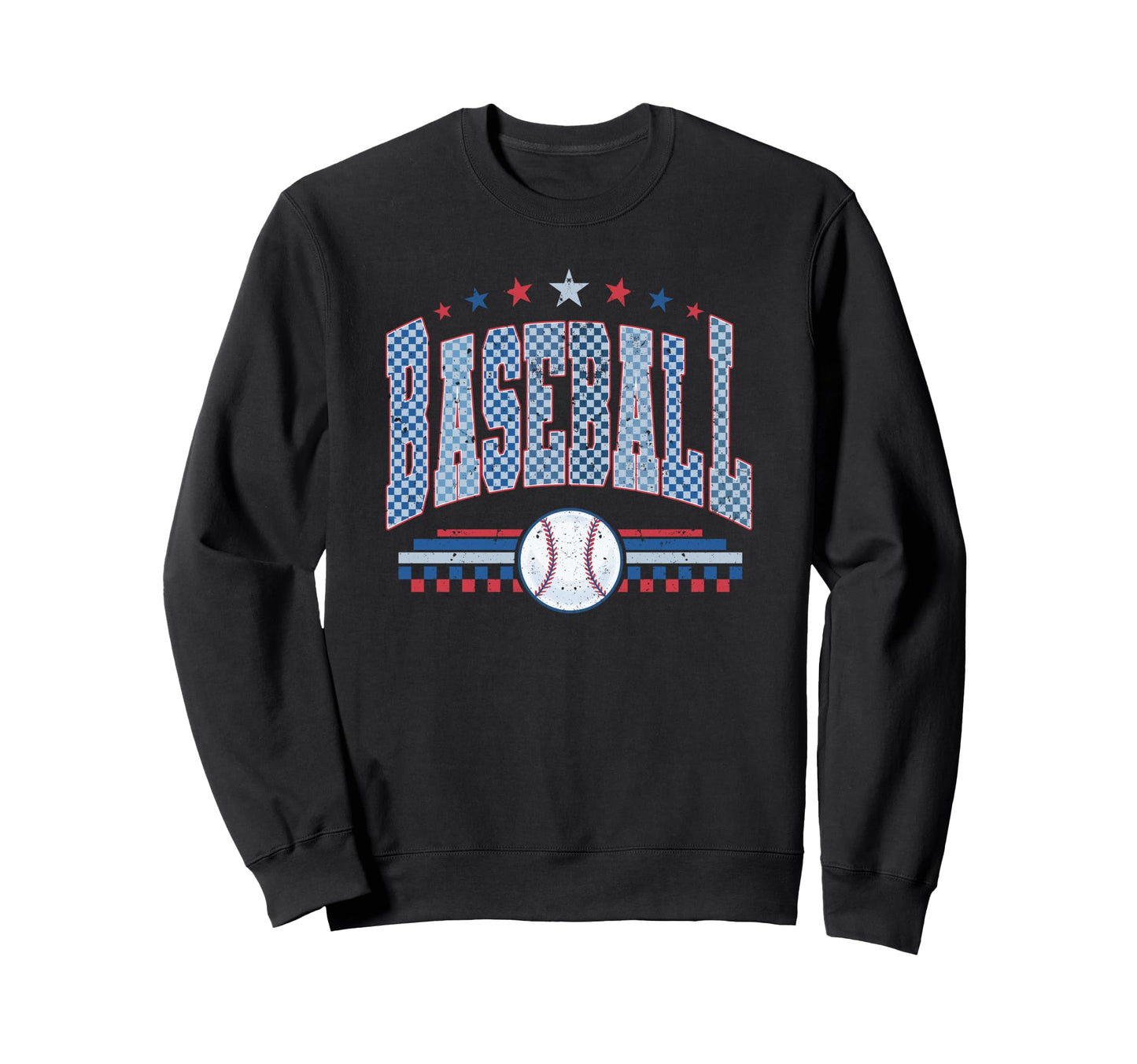 Red Blue Checkerboard Baseball Sweatshirt - Unique Graphic Men Women - T-Shirt, Sweatshirt, Hoodie