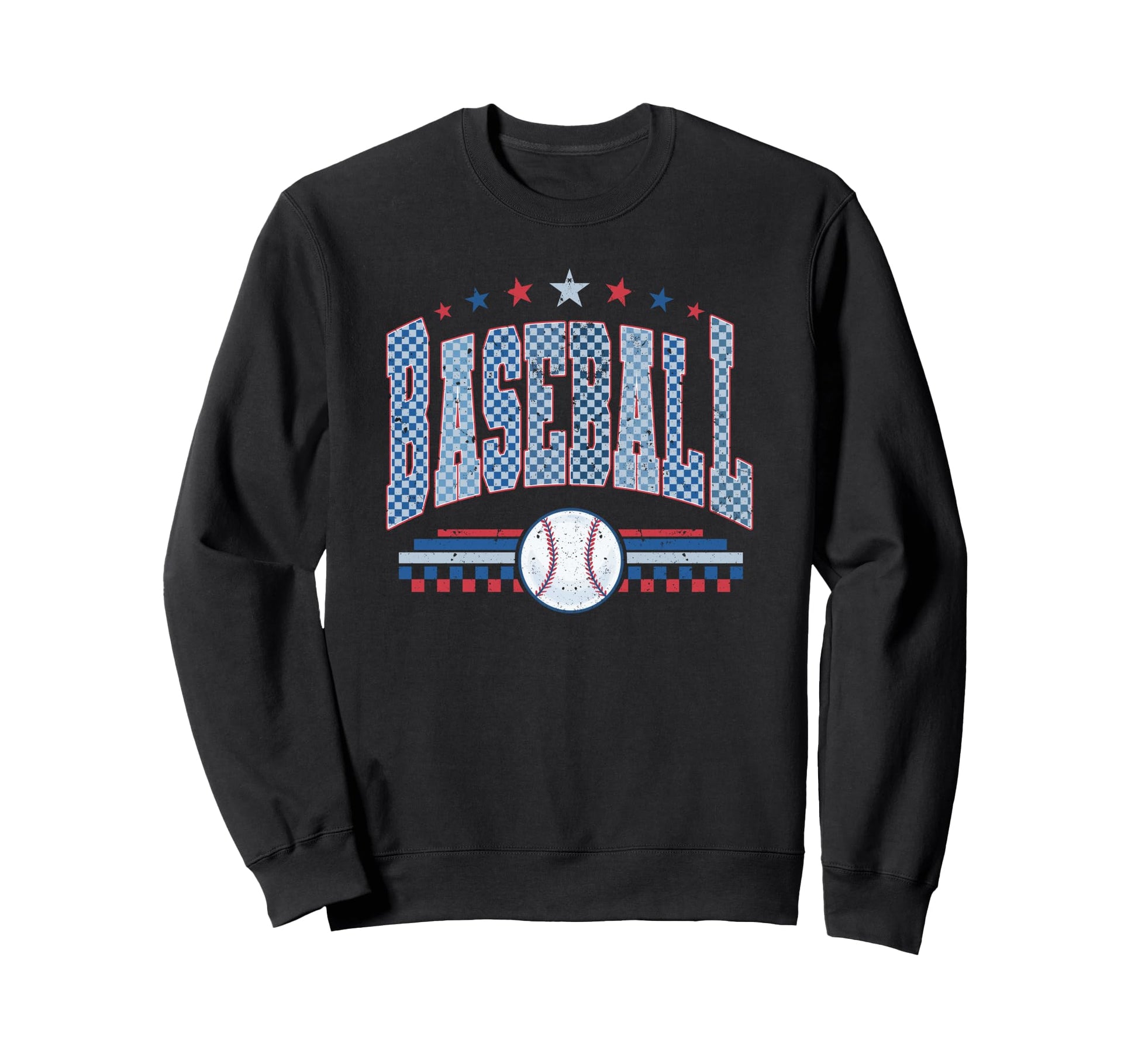 Red Blue Checkerboard Baseball Sweatshirt - Unique Graphic Men Women - T-Shirt, Sweatshirt, Hoodie