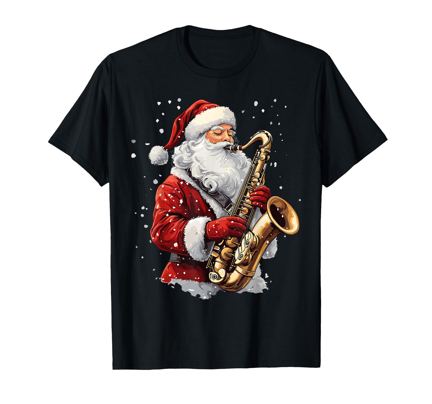 Santa Playing Saxophone Musician T-Shirt - Minimalist Print Men Women - T-Shirt, Sweatshirt, Hoodie