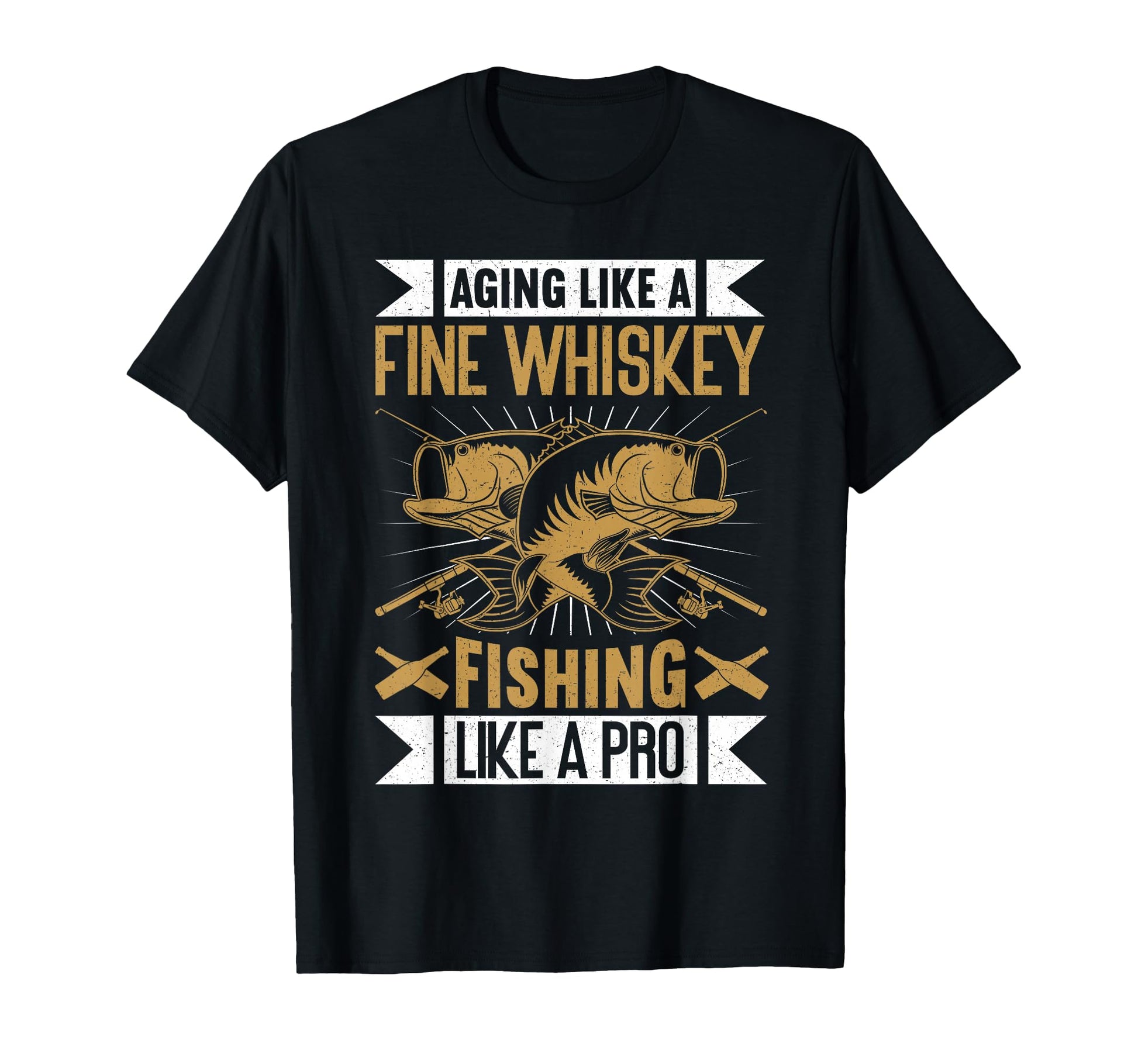 Aging Like Fine Whiskey Fishing Like T-Shirt - Minimalist Print for Adults - T-Shirt, Sweatshirt, Hoodie