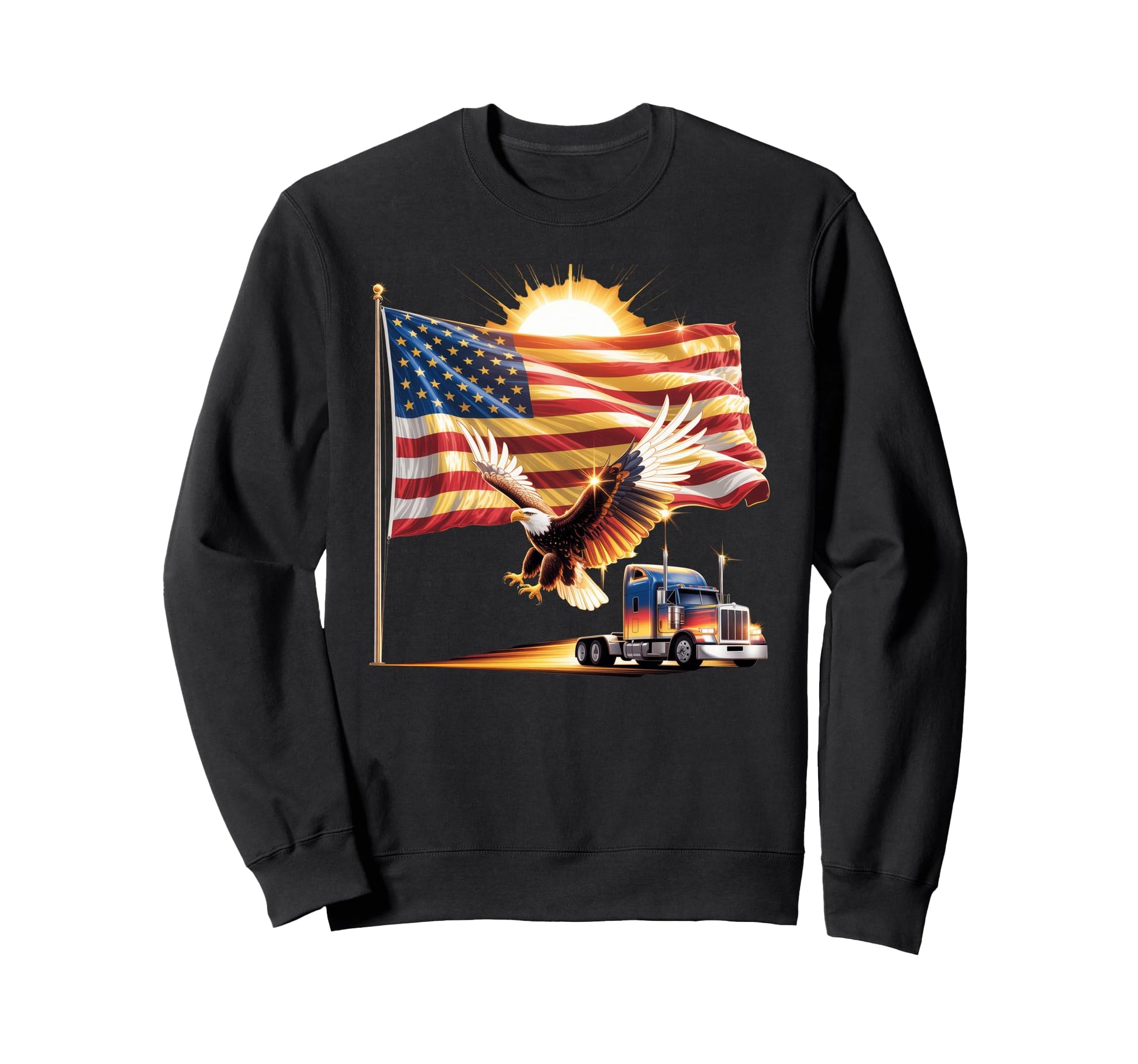 American Flag Trucker Dad Big Rig Sweatshirt - Aesthetic Graphic Men Women - T-Shirt, Sweatshirt, Hoodie