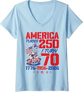 Women's America Turns 250 I Turn 70 250th Anniversary 70th Birthday V-Neck T-Shirt Unisex T-shirt, Sweatshirt, Hoodie, Long Sleeve Tee - T-Shirt, Sweatshirt, Hoodie