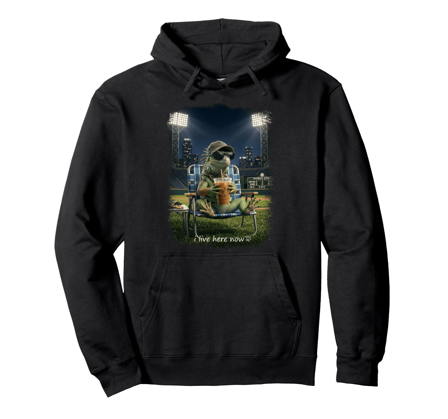 Funny Iguanas Ballfield Baseball Hoodie - Minimalist Print for Adults - T-Shirt, Sweatshirt, Hoodie